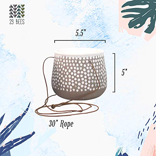 Hanging Planter For Indoor Plants, White Concrete Pots, Round Air Succulent Holder Container, Cactus Pot With Rope Hanger, 23 Bees (1, Shades Of Nature (Tan)) #TOP3