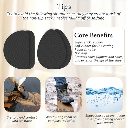 Image of 12 PCS Non Slip Pads for Shoes, Self-Adhesive Bottom of Shoe Grips, Noise Reduction Shoes Cushion Adhesive Shoe Grips, Sole Protectors for High Heels Anti-Shedding Resistant Rubber Sole Prsotector