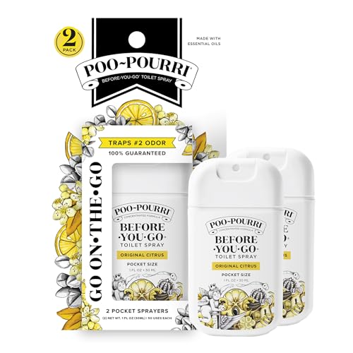 Poo-Pourri Before-You-Go Pocket Toilet Spray, Travel Essentials, Original Citrus, 1 Fl Oz 2 Pack, Up to 50 Uses, On-The-Go Bathroom Odor Deodorizer with Essential Oils, TSA Approved Size