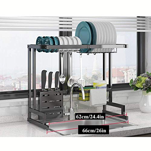Over Sink Geschirrtrockner, Geschirrkorb mit Besteckhalter, Edelstahl-Abflussregal, Küchentheke Organizer Schwarz 66cm (26inch)