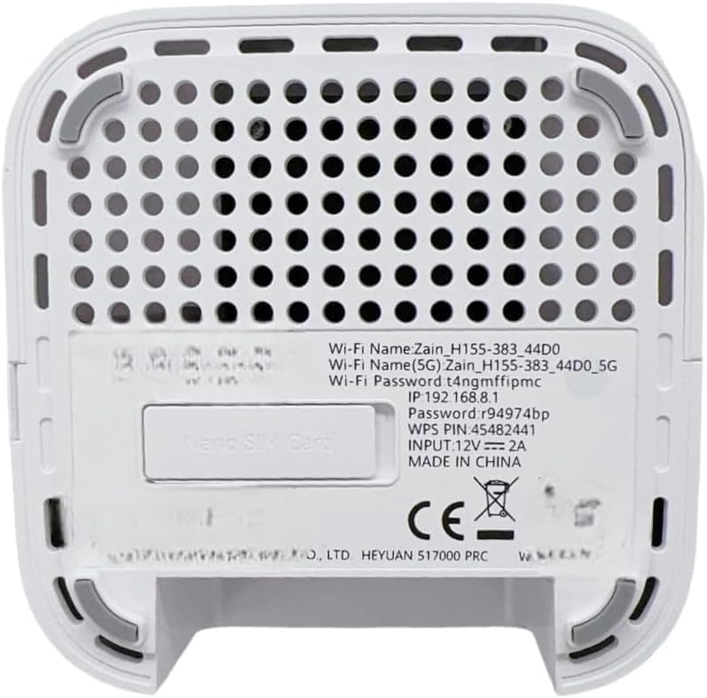 Bottom view of Generic CPE 5G Router H155-383 showing product label with network details