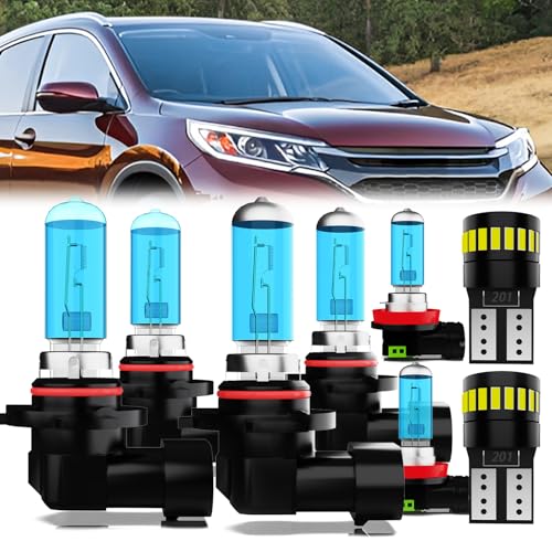Image of Headlight Bulbs + License Plate Lights - Fit Honda CR-V 2015-2019, 9005 High Beam + H11 Low Beam + H11 Fog Lights, 6000K White, Pack of 8