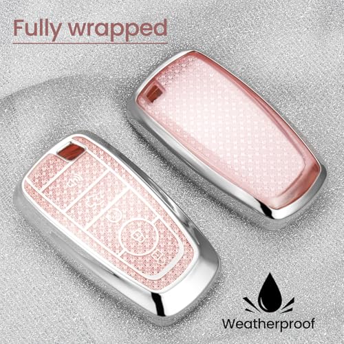 Image of Key Fob Cover for Ford, Rhinestone Wristlet Keychain Case, Pink | Wear-resistant TPU shell, non-stretch rhinestone wristlet, daily splash, scratch and drop protection, normal signal use