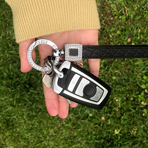 Ohkyoot Microfiber Leather Wristlet Keychain,Key Chain Holder Car Keys Keychain With 5 Key Ring And Anti-Lost D Ring (Black Silver) #TOP6