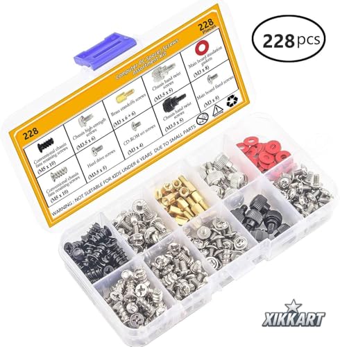 Image of XIKKART 228PCS PC Standoffs & Screws Assortment Kit | Motherboard Standoff Set M3 M3.5 M5 Screws with Washers for Computer Case, SSD, HDD, GPU, Fan Mounting | PC Build & Repair Hardware Screw Set Kit