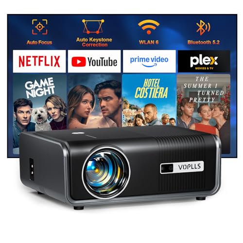 [Built-in Apps & Auto Focus/Keystone] Smart Projector with WiFi and Bluetooth, VOPLLS 4K Outdoor...