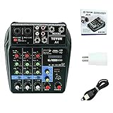 Patioer 4 Channels Mini Audio Mixer Sound Board Bluetooth Music Console Power Stereo with Power Cord