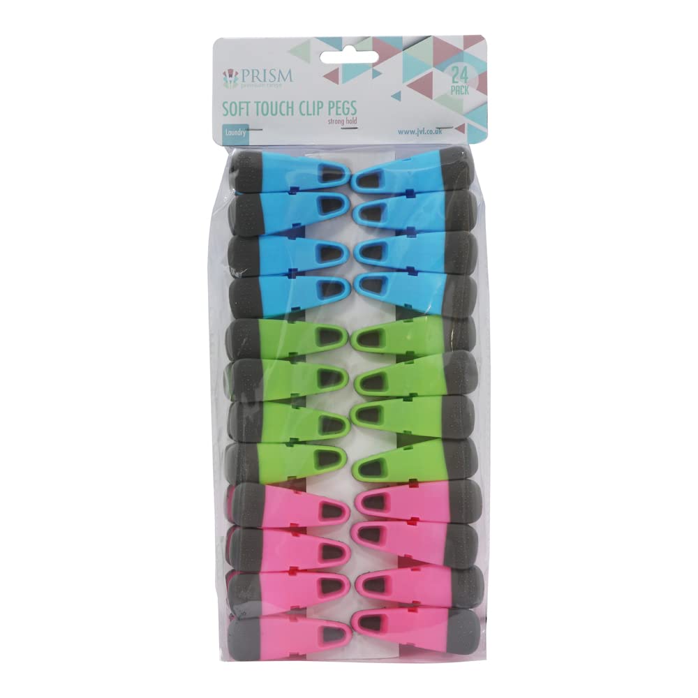 JVL Prism Soft Touch Clip Pegs, Pack of 24