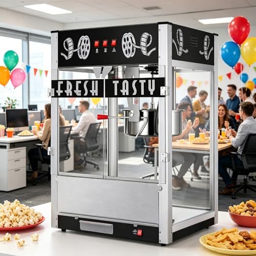Image of Commercial Popcorn Machine With 36 OZ Kettle- Countertop Popcorn Machine for Theater Style, Stainless Steel, 3-Switch Control, for Business, School, Corporate, Institutional, Home Movie use, Black