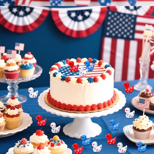 Image of JUNEBRUSHS 50 Pcs Patriotic Ducks Mini Resin Duck 4th of July Tiny Ducks Red White Blue Miniature Ornaments for Vase Filler Jewelry Making DIY Crafts Party Gifts Decorations