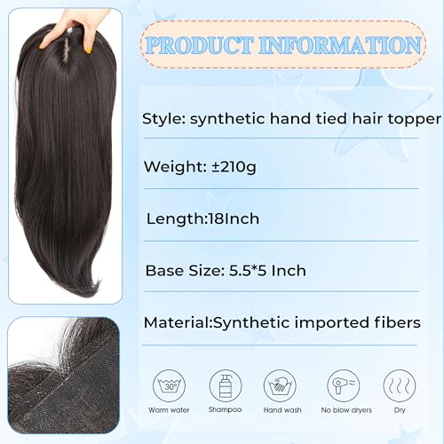 Image of Synthetic Hair Topper with Bangs 18 Inch Layered Toppers for Women with Thinning Hair 5.5 inch x 5 inch hand Tied Forehead Hairline 360 3D Cover Wispy Synthetic Toppers Hair for Women Fiber Wiglets