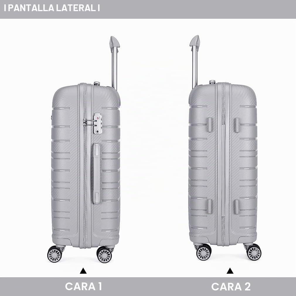Kono Maletas de Viaje Cabina 4 Ruedas Equipaje de Mano Ligero de Polipropileno Maleta Mediana TSA y YKK con Cremallera Maletas Cabina Rígida 65C M66L (Gris)