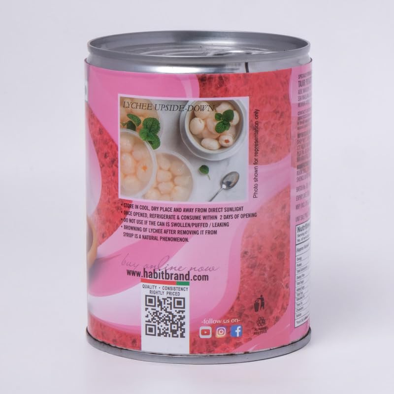 HABIT Lychee 460g X Pack of 1 | Whole Pitted Litchi Preserved in Sugar Syrup | Sweet and Juicy | Perfect for Fruit Salads, Ice Creams & Desserts 3