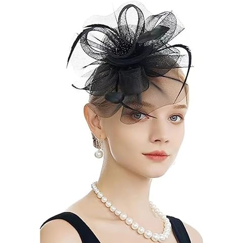 Rarest Fascinators Hat for Women, Tea Party Headband, Kentucky Derby Wedding, Flower Cocktail Mesh Feathers Hair Clip(A-Black), 7 Cover
