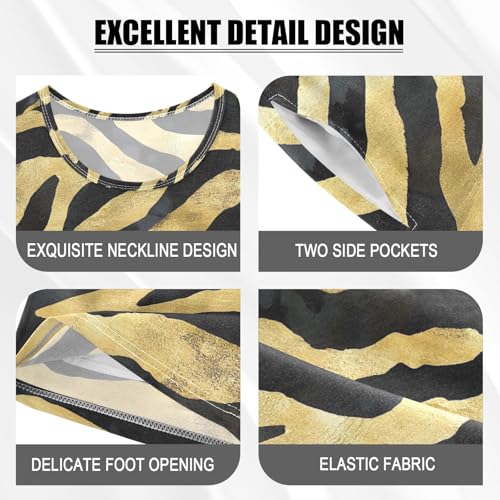 ALAZA Tiger Print Striped Yellow Black Pajamas Set Short Sleeve Cotton Sleepwear Summer Pjs 2 Piece 5-14Y4