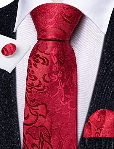 Image of Barry.Wang Flower Ties for Men Handkerchief Cufflinks Set Wedding Necktie Set Party