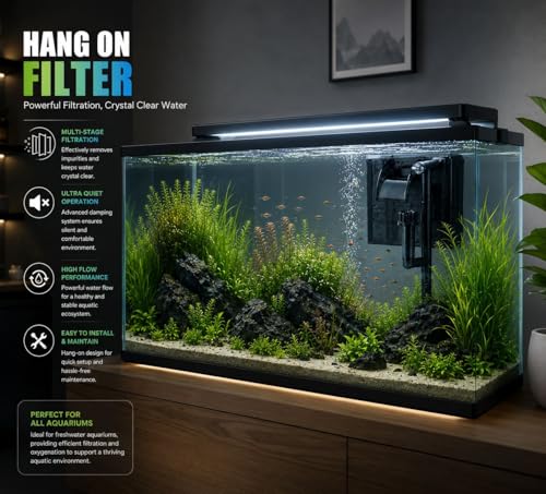 Image of Rizopets BLH-403 Hang on Filter, Aquarium Filter, 8W, 500L /H Max Output, Advanced Air Compressing System (BLH-403)