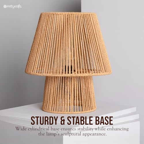 Image of PrettyKrafts Rattan Table Lamp (Bulb Not Included) | Natural Rattan Lampshade with Metal Base | Modern Minimalist Bedside & Living Room Lamp | Home Decor Lighting & Wedding Gift