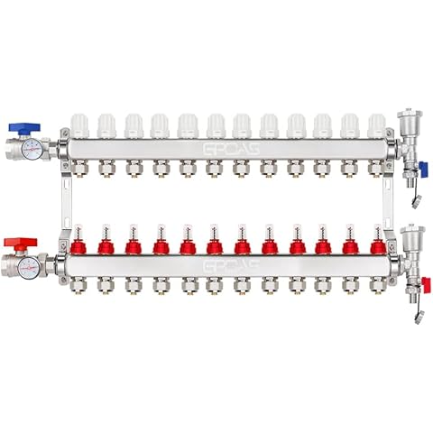 12 Loop PEX Radiant Floor Heating Manifold with Stainless Steel,1/2'' PEX Tubing 12-Branch Radiant Floor Manifold Kit Cover