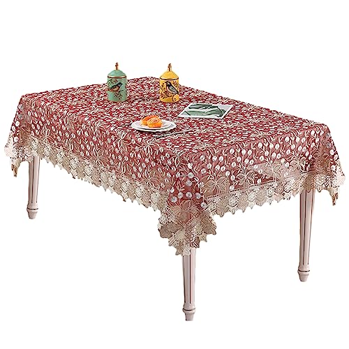Nappe dentelle brodée haut de gamme rouge vin pour table de réception chic - 6