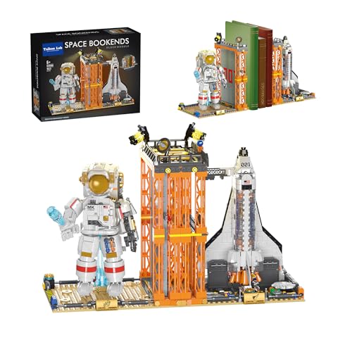 TAIKONLAB Juego de juguetes de bloque de construcción con temática espacial con ladrillos LED, astronauta aeroespacial y transbordador espacial, modelo de soporte de libros, decoración del hogar
