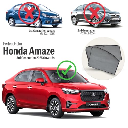 Image of Autofact Cotton Car Sunshades for Honda Amaze (2025 Onwards), UV Protection, Useful Car Accessories, Custom Fit Sun Shades for Side Windows, Set of 4, Black