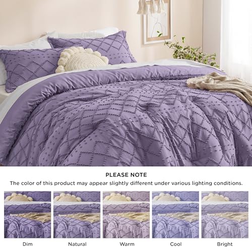 Image of Bedsure King Comforter Set - Grayish Purple Comforter, Boho Tufted Distressed Vintage Bedding for Kids, 3 Pieces Farmhouse-Style Bed Set for All Seasons, Fluffy Soft Bedding with 2 Pillow Shams