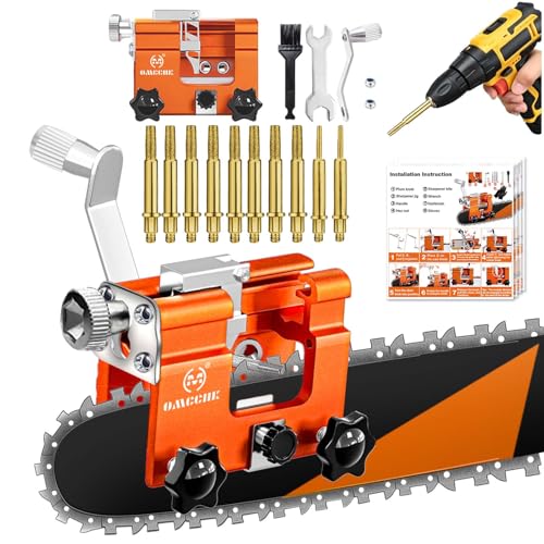 Image of Chainsaw Sharpener with 10 High Hardness Titanium Plated Diamond Bits, Universal Manual Portable Chainsaw Chain Sharpening Jig Kit Sharpener Tool for 4-22 Inch Chainsaw, Lumberjack, Gardener