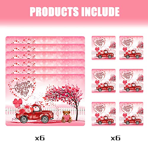 Renbangus 12Pcs Valentines Day Pvc Placemats Coasters Set, Washable Heat Resistant Romantic Valentine's Day Heat Placemats For Dining Table Decoration #TOP2