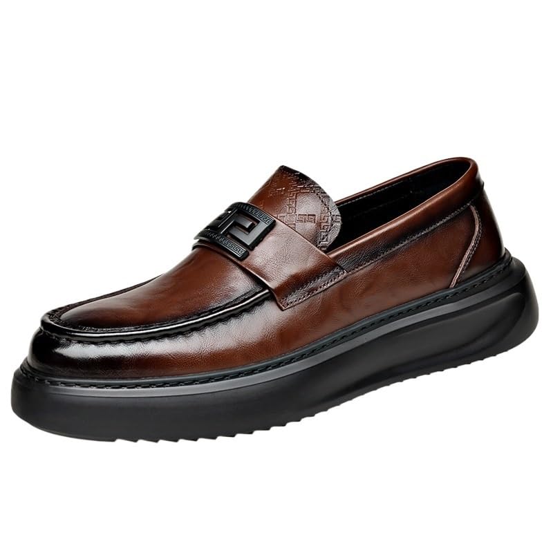 Men's Black/Brown Leather Platform Chunky Slip-On Penny Loafers Comfortable Cowhide Soles Non-Slip Slip-On Walking Shoes