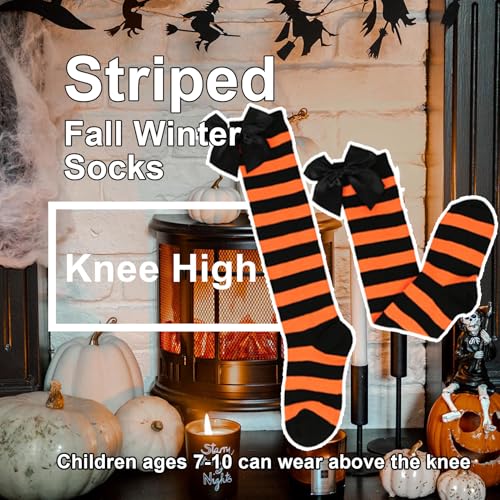 Girls Knee High Socks with Bows Striped Long Socks Cute Colorful 8-12 Years Old 3 Pairs2