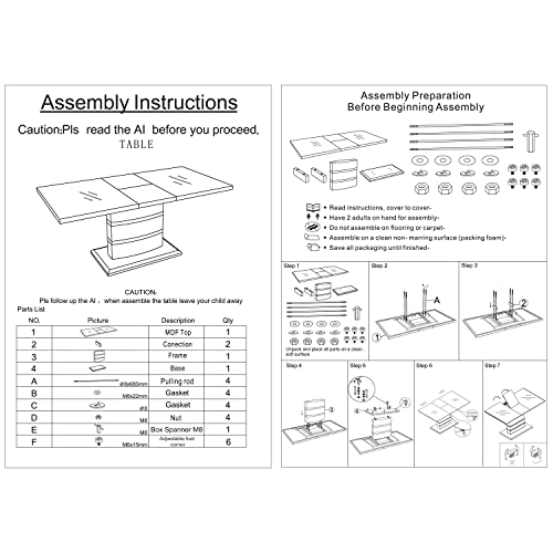 Knocbel Contemporary Extendable Dining Table With Tempered Glass Top, Kitchen Dining Room Rectangular Table With Single Base, High Gloss Finish, Standard Height (White With Chrome) #TOP7