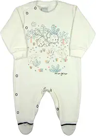 Macacao Bebe Menino Plush Roupa Bebê com Estampa em Silk Screen de Oncinhas - Natural