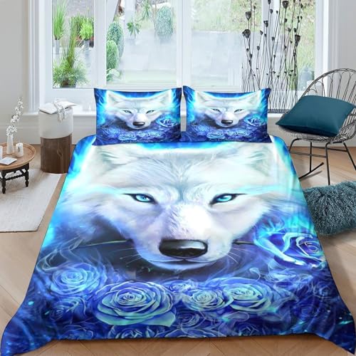 Housse de couette loup bleu 3D imprimée en microfibre résistante lit single