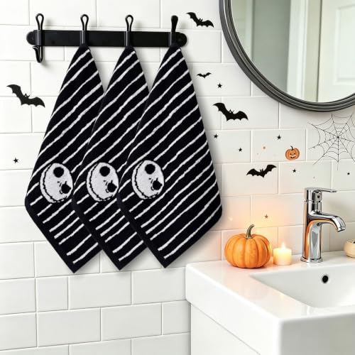 Halloween Striped Skull Hand Towels 3 Pack, Reversible Cotton Decor - image 6