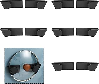 Pan Lid Holder, 10Pcs Pot Lid Holder Racks Wall Mount Punch-Free Pot Lid Storage Organizer Adjustable Hanging Pan Cover Organizer Plastic Cutting Board Storage for Home Kitchen (Black)