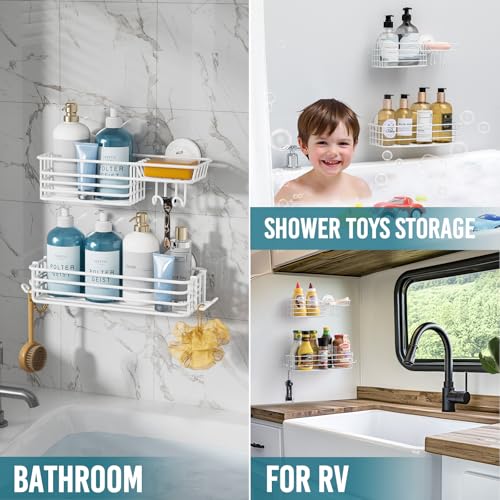 Image of TAILI Shower Caddy Suction Cup 2 Pack with Hooks & Soap Holder, White