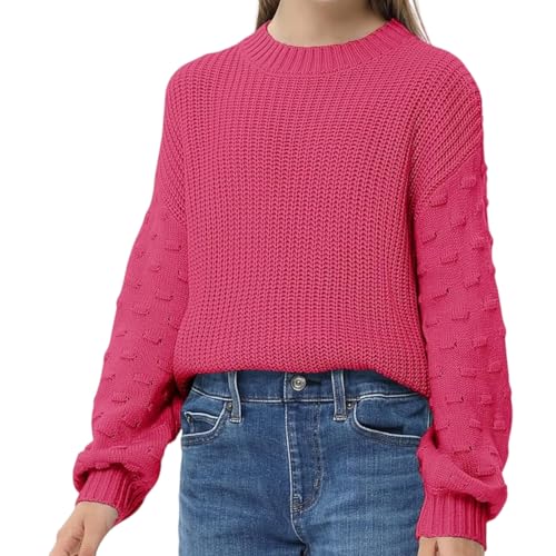 Girl's Lantern Sleeve Sweater, Round Neck Three-Dimensional Decoration, Autumn and Winter Casual Versatile top