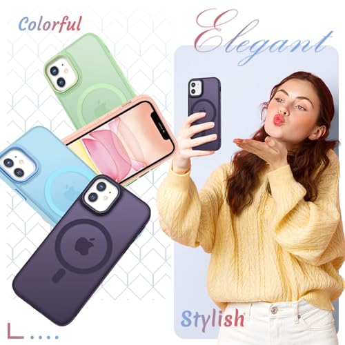Image of YENAPOON for iPhone 12 Pro /iPhone 12 Case, Matte Magnetic Case, Purple | Fit for Magsafe, Screen Protector Included, Matte Translucent Frosted Slim Shockproof Protective Phone Cover