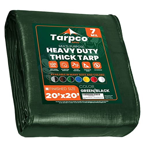 Image of Heavy Duty 7 Mil Tarp Cover, Waterproof, UV Resistant, Rip and Tear Proof, Poly Tarpaulin with Reinforced Edges for Roof, Camping, Patio, Pool Cover, Boat (Green /Black 20′ X 20′)