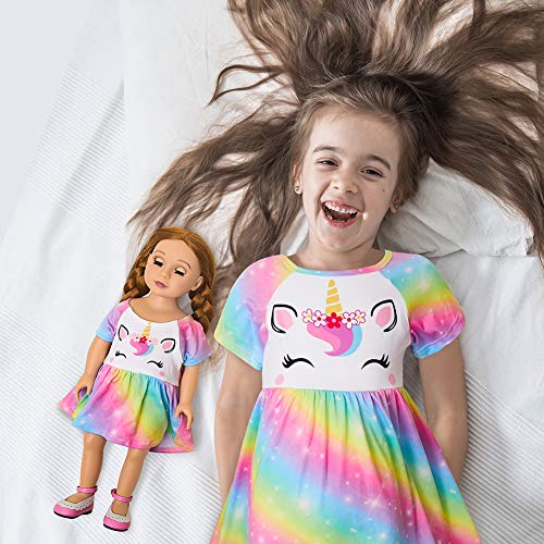 Doll And Girl Matching Nightgown Clothes Unicorn Pajama Dress Outfit For Girl And 18" Dolls - Unicorns Gifts For Girls Rainbow #TOP2