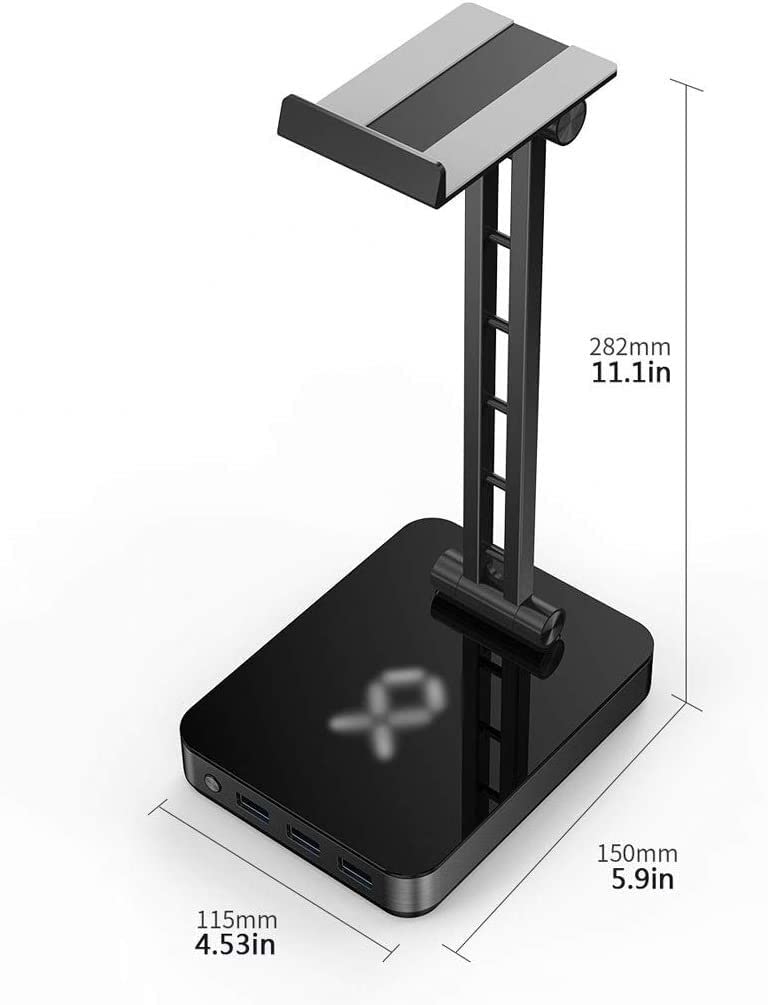 Soporte for Auriculares multifunción de aleación Aluminio, Interfaz USB controlable con luz Color RGB(Black)