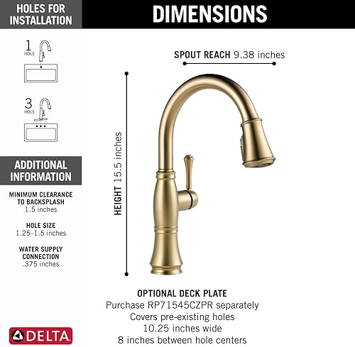 Miniatura 4 de Delta Faucet Cassidy - Grifo de cocina dorado, grifos de cocina con rociador extraíble, grifo de fregadero de cocina, grifo dorado para fregadero de