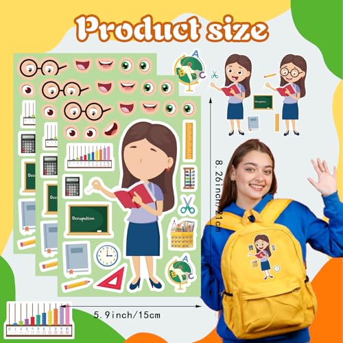 Image of Educational Stickers, Make Your Own Occupation Post Stickers for Boys Girls | Make Your Own Stickers with 8 Designs of Firefighter Doctor Policeman Teacher Sticker, Birthday Gift Craft Party Favor