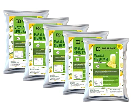 Image of Bossbean Masala Nimbu Pani Premix Powder | Refreshing Instant Lemon Drink | Just Add Water | Summer Cool Beverage | Pack of 5 x 1kg Pouch