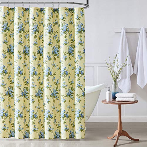 Laura Ashley | Cassidy Collection | Rideau de Douche - 100 % Coton et léger, Design Floral élégant, Lavable en Machine pour Un Entretien Facile, Jaune Doux Cover