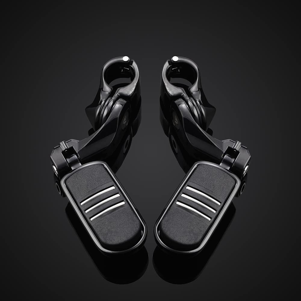 Pair 1.25" 32mm Motorcycle Black Engine Guard Adjustable Highway Foot Pegs Footpeg Short Clamps Mounting Kit Compatible with Harley