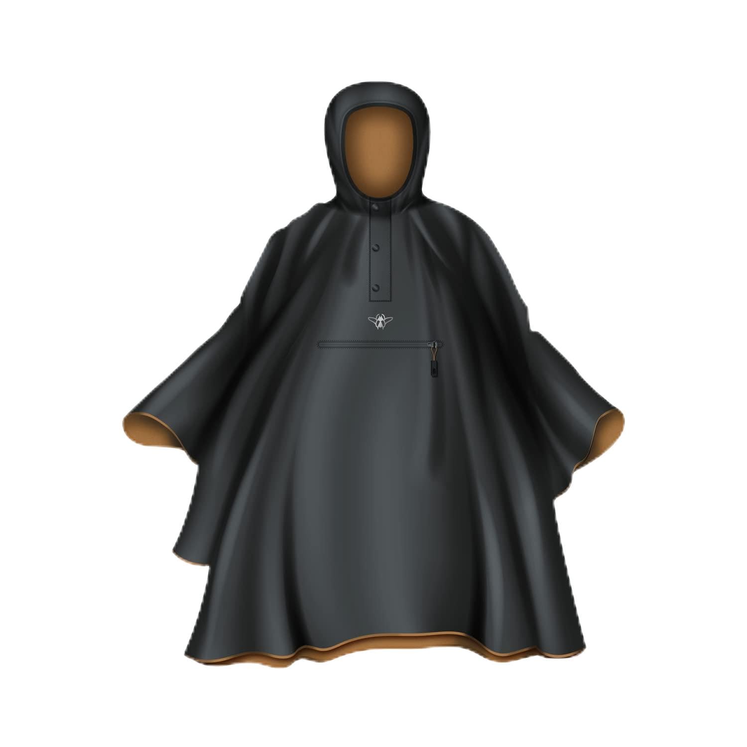 CASR Super Poncho Cape de Pluie Réfléchissante & Imperméable Noir et Camel, taille unique, protection optimale contre la pluie et le vent, super visible