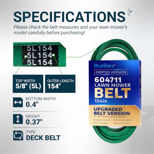 Image of [Upgraded Grip120] BlueStars 604711 577503601 Deck Belt 154 inch x 5 /8 inch