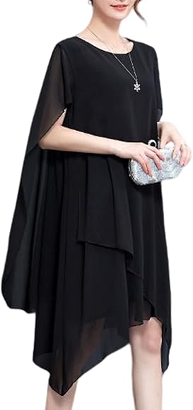 Amazon.co.jp: [ニーマンバイ] シフォン ドレープ ドレス 膝丈 フレア 